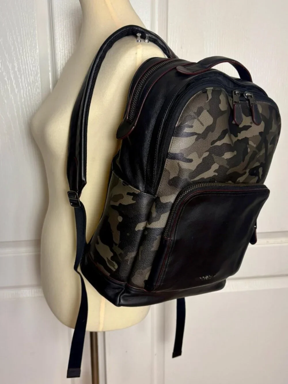 Coach Graham Backpack in Green Multi Camo Print Coated Canvas with Leather Trim